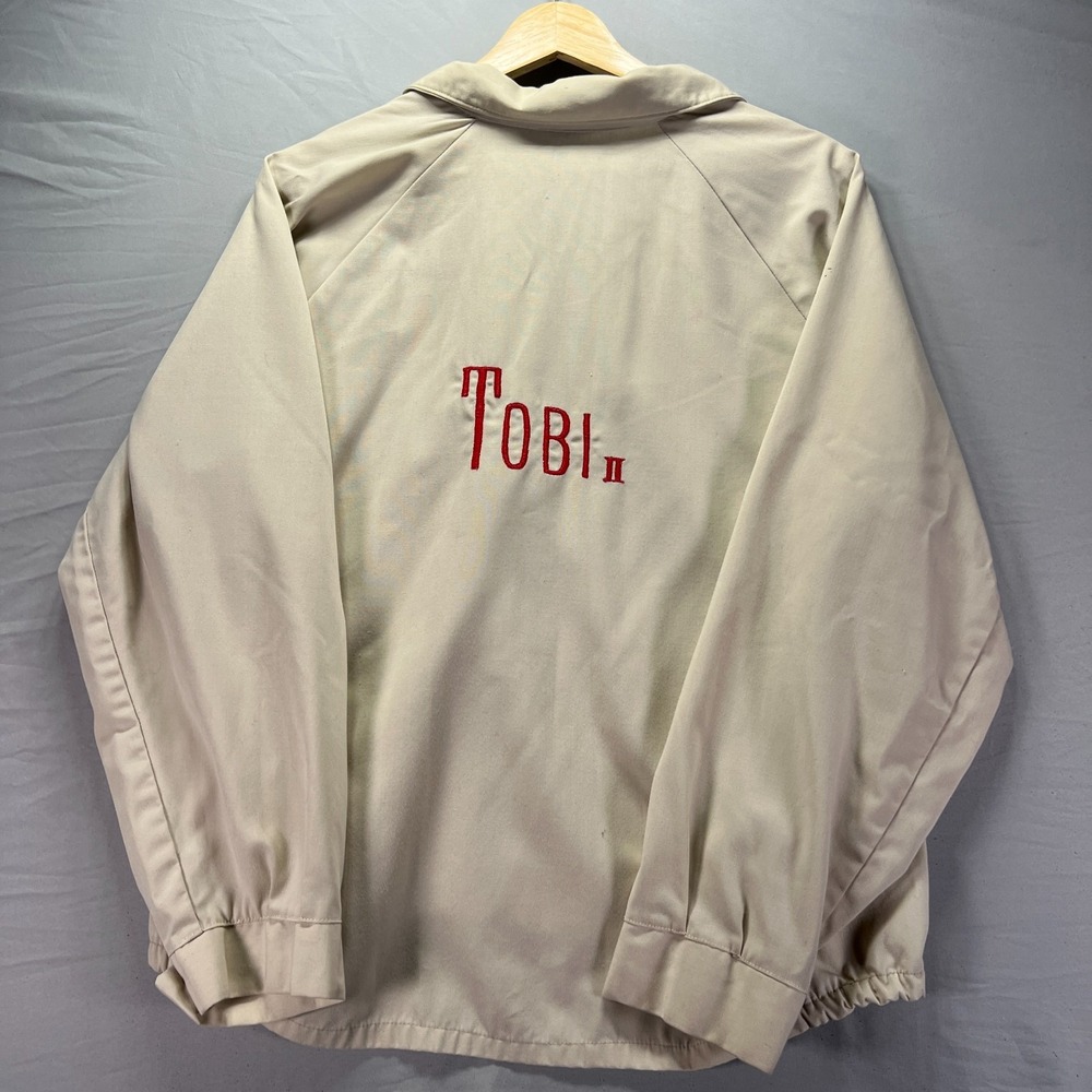 True Vintage Jacket Mens Medium Beige Full Zip Embroidered Lightweight Golf 80s